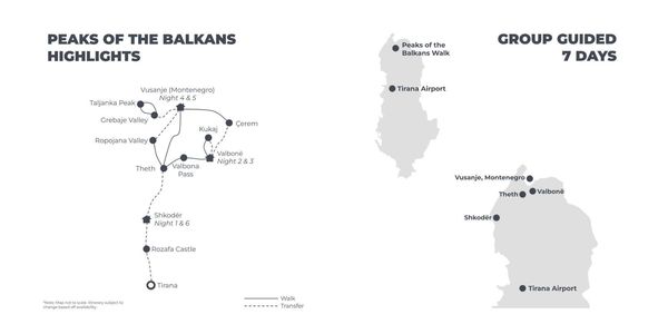 Peaks of the Balkans Group Guided Highlights Walk Map